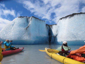 kayaking next to glacier