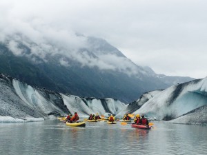 kayaking next to glacier