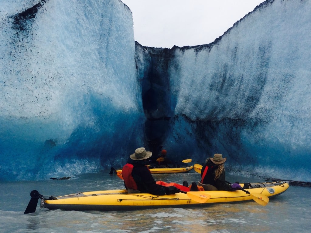 Kayaking next to glaciers in Alaska.